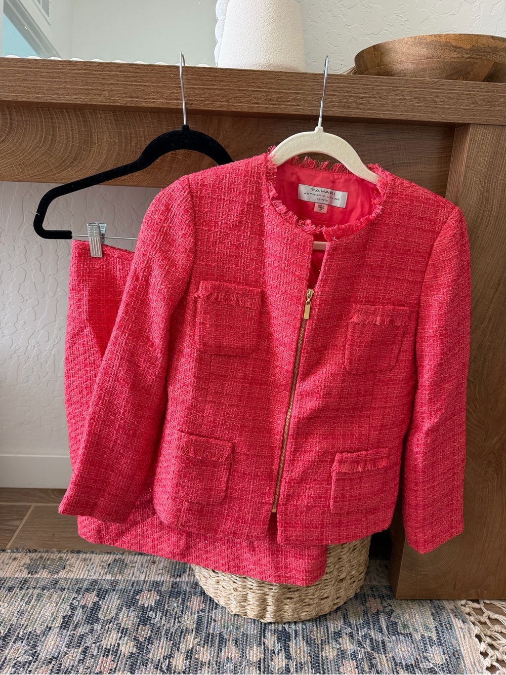 Tahari Pink Tweed Skirt Suit Set